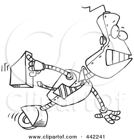 Royalty-Free (RF) Clip Art Illustration of a Cartoon Black And White Outline Design Of A Robot Executive by toonaday