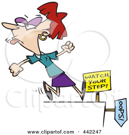 Royalty-Free (RF) Clip Art Illustration of a Cartoon Woman Sticking Her Tongue Out And Approaching A Cliff by toonaday