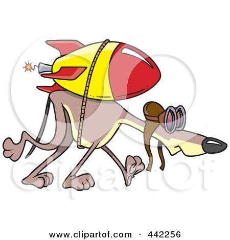 Royalty-Free (RF) Clip Art Illustration of a Cartoon Rocket Strapped To A Greyhound by toonaday