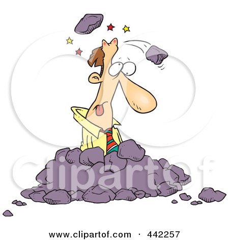 Royalty-Free (RF) Clip Art Illustration of a Cartoon Businessman In A Pile Of Rocks by toonaday