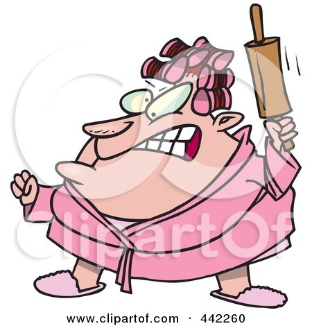 Royalty-Free (RF) Clip Art Illustration of a Cartoon Mad Woman Waving A Rolling Pin by toonaday