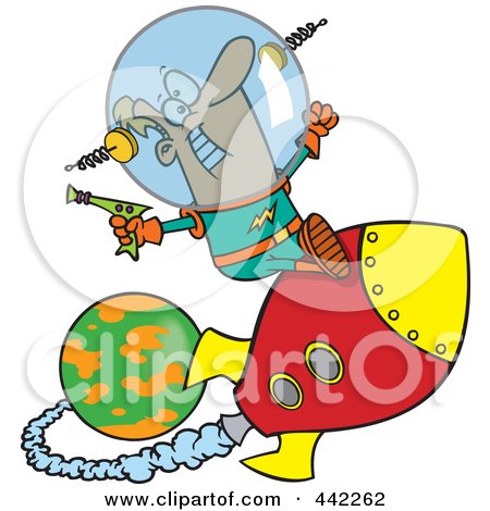Royalty-Free (RF) Clip Art Illustration of a Cartoon Space Man Riding A Rocket by toonaday