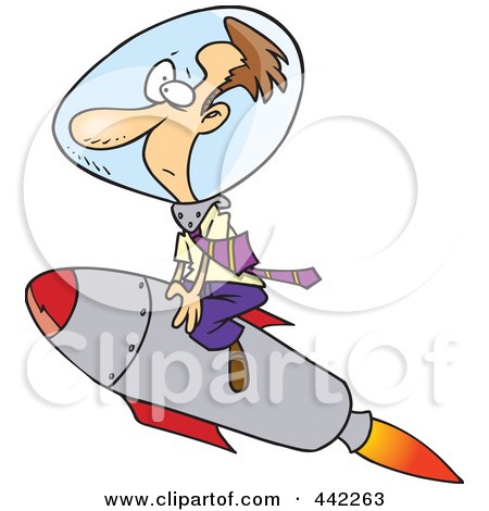 Royalty-Free (RF) Clip Art Illustration of a Cartoon Man Riding A Rocket by toonaday