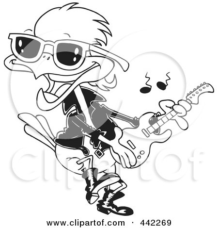 Royalty-Free (RF) Clip Art Illustration of a Cartoon Black And White Outline Design Of A Rocker Robin by toonaday