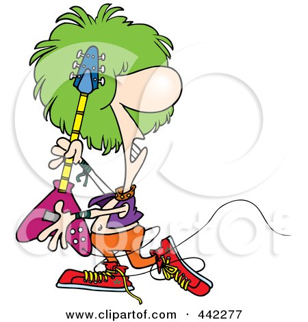 Royalty-Free (RF) Clip Art Illustration of a Cartoon Rocker Playing A Guitar by toonaday