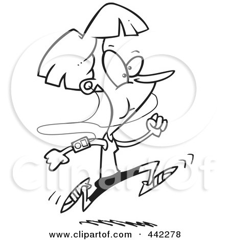 Royalty-Free (RF) Clip Art Illustration of a Cartoon Black And White Outline Design Of A Runner With An Mp3 Player by toonaday