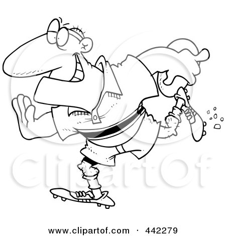 Royalty-Free (RF) Clip Art Illustration of a Cartoon Black And White Outline Design Of A Rugby Football Player Running by toonaday