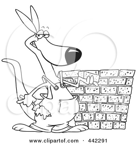 Royalty-Free (RF) Clip Art Illustration of a Cartoon Black And White Outline Design Of A Mason Kangaroo by toonaday