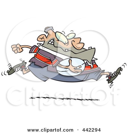 Royalty-Free (RF) Clip Art Illustration of a Cartoon Fat Rugby Football Player Running by toonaday