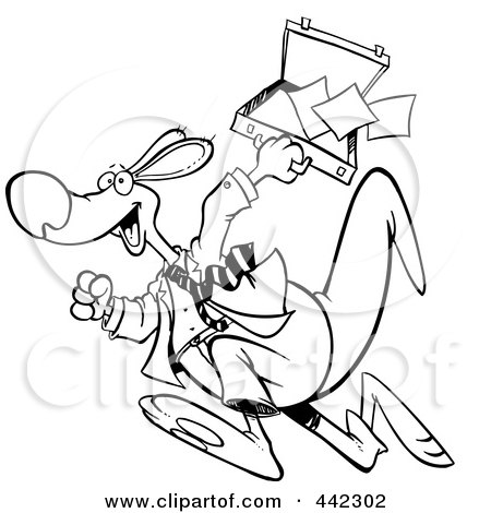 Royalty-Free (RF) Clip Art Illustration of a Cartoon Black And White Outline Design Of A Business Kangaroo by toonaday
