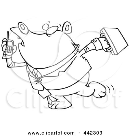 Royalty-Free (RF) Clip Art Illustration of a Cartoon Black And White Outline Design Of A Rushed Business Bear by toonaday
