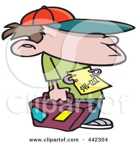 Royalty-Free (RF) Clip Art Illustration of a Cartoon Runaway Boy With Luggage by toonaday