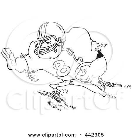 Royalty-Free (RF) Clip Art Illustration of a Cartoon Black And White Outline Design Of A Running Footballer by toonaday