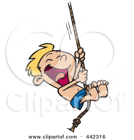 Royalty-Free (RF) Clip Art Illustration of a Cartoon Summer Boy On A Rope Swing by toonaday