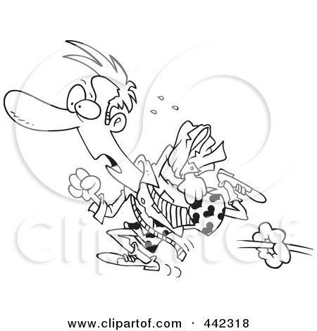 Royalty-Free (RF) Clip Art Illustration of a Cartoon Black And White Outline Design Of A Businessman Rushing by toonaday