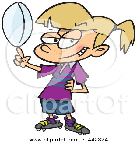 Royalty-Free (RF) Clip Art Illustration of a Cartoon Girl Spinning A Rugby Ball by toonaday