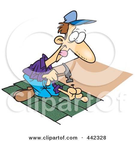 Royalty-Free (RF) Clip Art Illustration of a Cartoon Roofer Nailing Shingles by toonaday