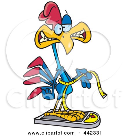 Royalty-Free (RF) Clip Art Illustration of a Cartoon Rooster Measuring And Weighing Himself by toonaday