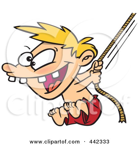 Royalty-Free (RF) Clip Art Illustration of a Cartoon Boy On A Rope Swing by toonaday