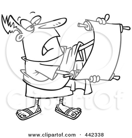 Royalty-Free (RF) Clip Art Illustration of a Cartoon Black And White Outline Design Of A Roman Crier by toonaday
