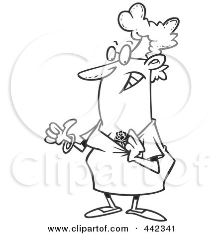 Royalty-Free (RF) Clip Art Illustration of a Cartoon Black And White Outline Design Of A Granny Showing Her Rose Tattoo by toonaday
