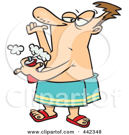Royalty-Free (RF) Clip Art Illustration of a Cartoon Man Spraying On Deodorant by toonaday