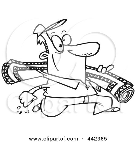 Royalty-Free (RF) Clip Art Illustration of a Cartoon Black And White Outline Design Of A Rug Man by toonaday
