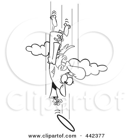 Royalty-Free (RF) Clip Art Illustration of a Cartoon Black And White Outline Design Of A Female Angel Chasing Her Halo by toonaday