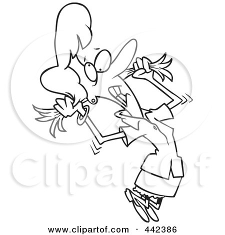 Royalty-Free (RF) Clip Art Illustration of a Cartoon Black And White Outline Design Of A Stressed Woman Pulling Her Hair by toonaday