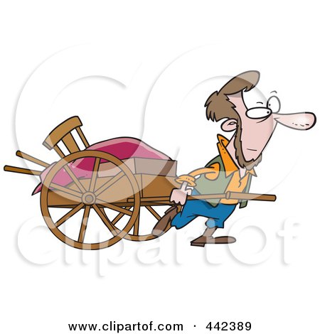 Royalty-Free (RF) Clip Art Illustration of a Cartoon Amish Man Pulling A Hand Cart by toonaday