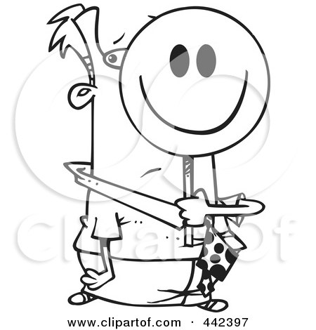 Royalty-Free (RF) Clip Art Illustration of a Cartoon Black And White Outline Design Of A Smiley Face Businessman by toonaday