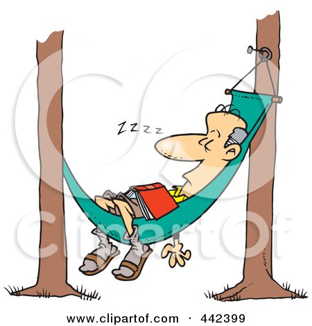 Royalty-Free (RF) Clip Art Illustration of a Cartoon Man Snoozing In A Hammock by toonaday