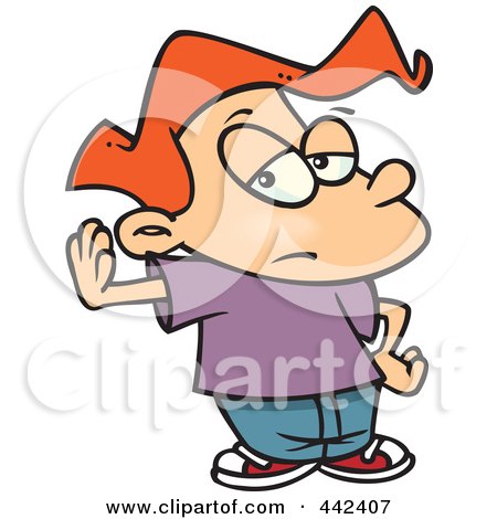 Royalty-Free (RF) Clip Art Illustration of a Cartoon Boy Gesturing To Talk To The Hand by toonaday