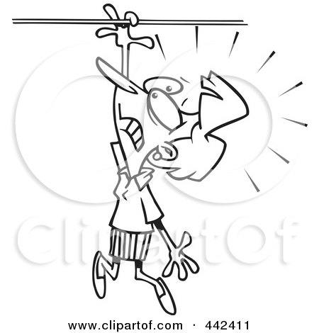 Royalty-Free (RF) Clip Art Illustration of a Cartoon Black And White Outline Design Of A Businesswoman Losing Her Grip by toonaday