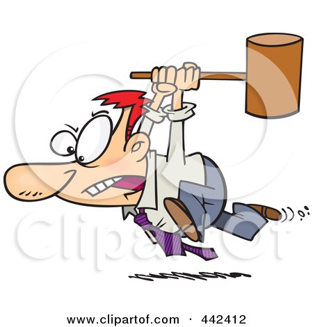 Royalty-Free (RF) Clip Art Illustration of a Cartoon Businessman Running With A Hammer by toonaday