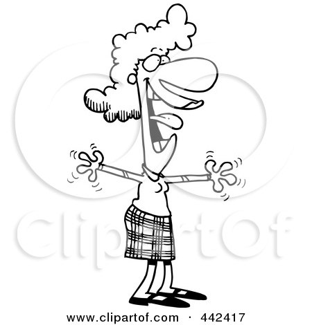 Royalty-Free (RF) Clip Art Illustration of a Cartoon Black And White Outline Design Of A Hyper Businesswoman by toonaday