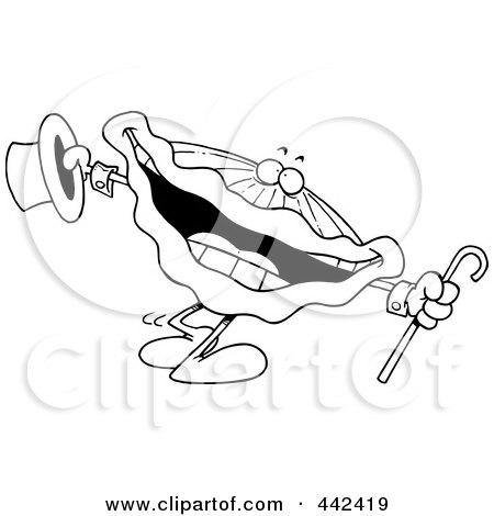 Royalty-Free (RF) Clip Art Illustration of a Cartoon Black And White Outline Design Of A Happy Clam Dancing by toonaday