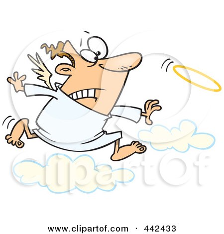 Royalty-Free (RF) Clip Art Illustration of a Cartoon Male Angel Chasing His Halo by toonaday