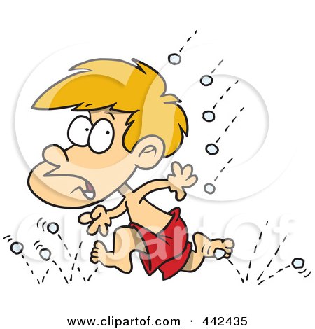 Royalty-Free (RF) Clip Art Illustration of a Cartoon Little Boy Running From Hail by toonaday
