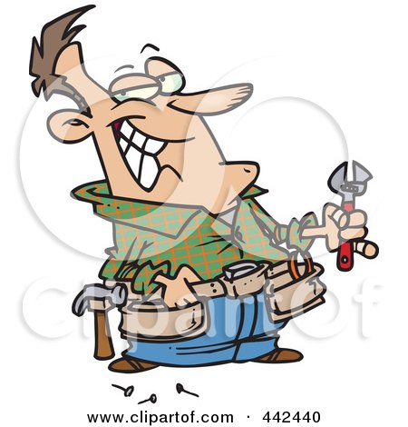 Royalty-Free (RF) Clip Art Illustration of a Cartoon Repair Man Holding A Wrench by toonaday