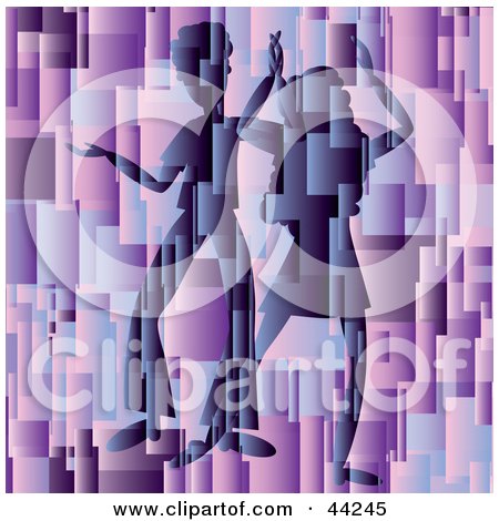 Clipart Illustration of a Silhouetted Dancing Couple On An Abstract Purple Website Background by kaycee
