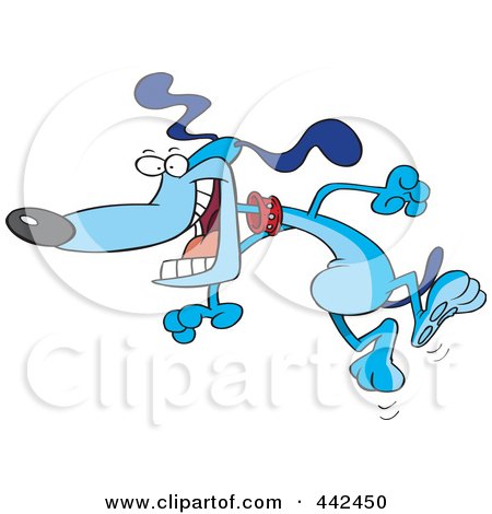 Royalty-Free (RF) Clip Art Illustration of a Cartoon Happy Blue Dog Jumping by toonaday