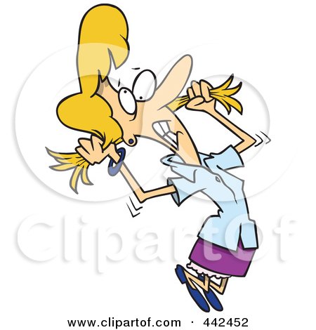 Royalty-Free (RF) Clip Art Illustration of a Cartoon Stressed Woman Pulling Her Hair by toonaday