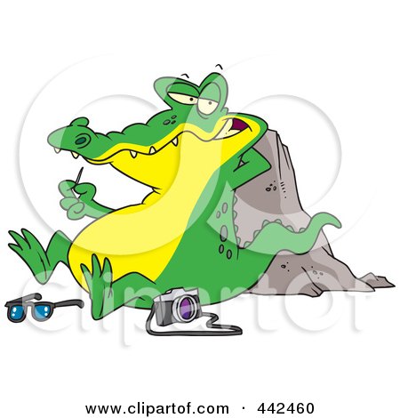 Royalty-Free (RF) Clip Art Illustration of a Cartoon Gator Picking His Teeth After Eating A Tourist by toonaday
