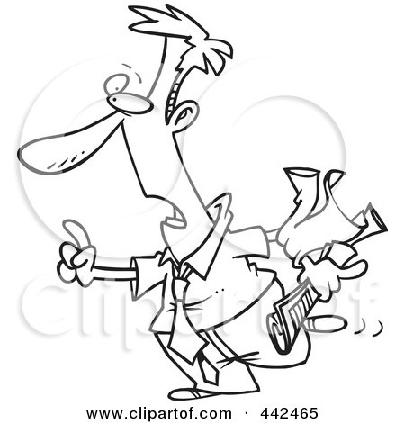 Royalty-Free (RF) Clip Art Illustration of a Cartoon Black And White Outline Design Of A Businessman Hailing A Taxi by toonaday