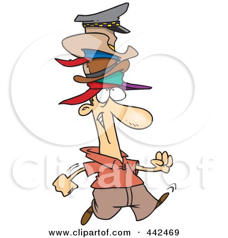 Royalty-Free (RF) Clip Art Illustration of a Cartoon Man Wearing Many Hats by toonaday