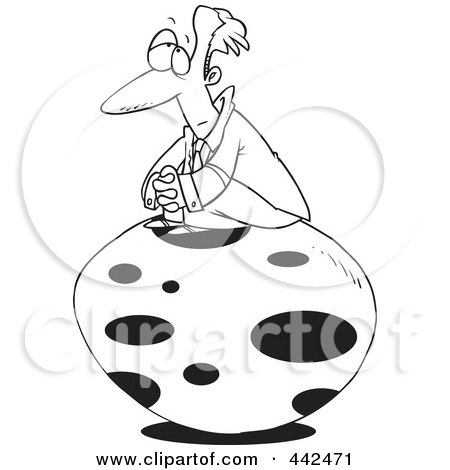 Royalty-Free (RF) Clip Art Illustration of a Cartoon Black And White Outline Design Of A Businessman Waiting For An Egg To Hatch by toonaday