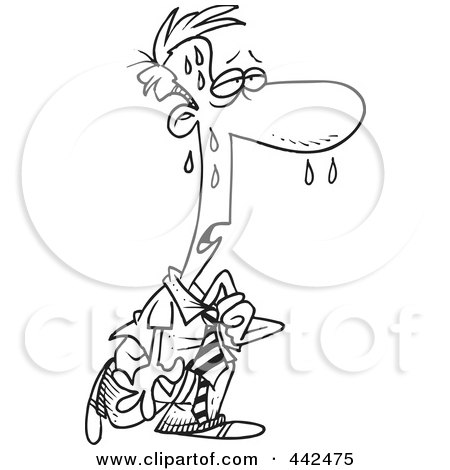 Royalty-Free (RF) Clip Art Illustration of a Cartoon Black And White Outline Design Of A Hot And Sweaty Businessman by toonaday