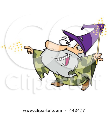 Royalty-Free (RF) Clip Art Illustration of a Cartoon Wizard Using Magic by toonaday