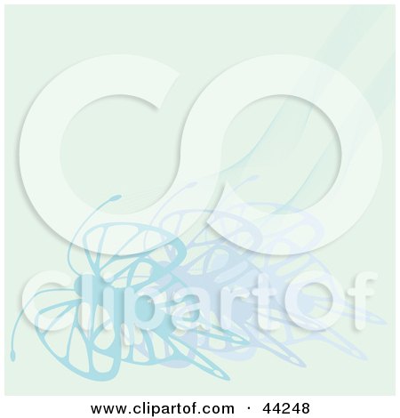 Clipart Illustration of a Blue Butterfly Silhouette Website Background by kaycee